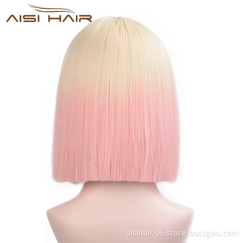 Vendors Short Straight Ombre Blonde Pink High Quality Heat Resistant Short Synthetic Wigs For Black Women
